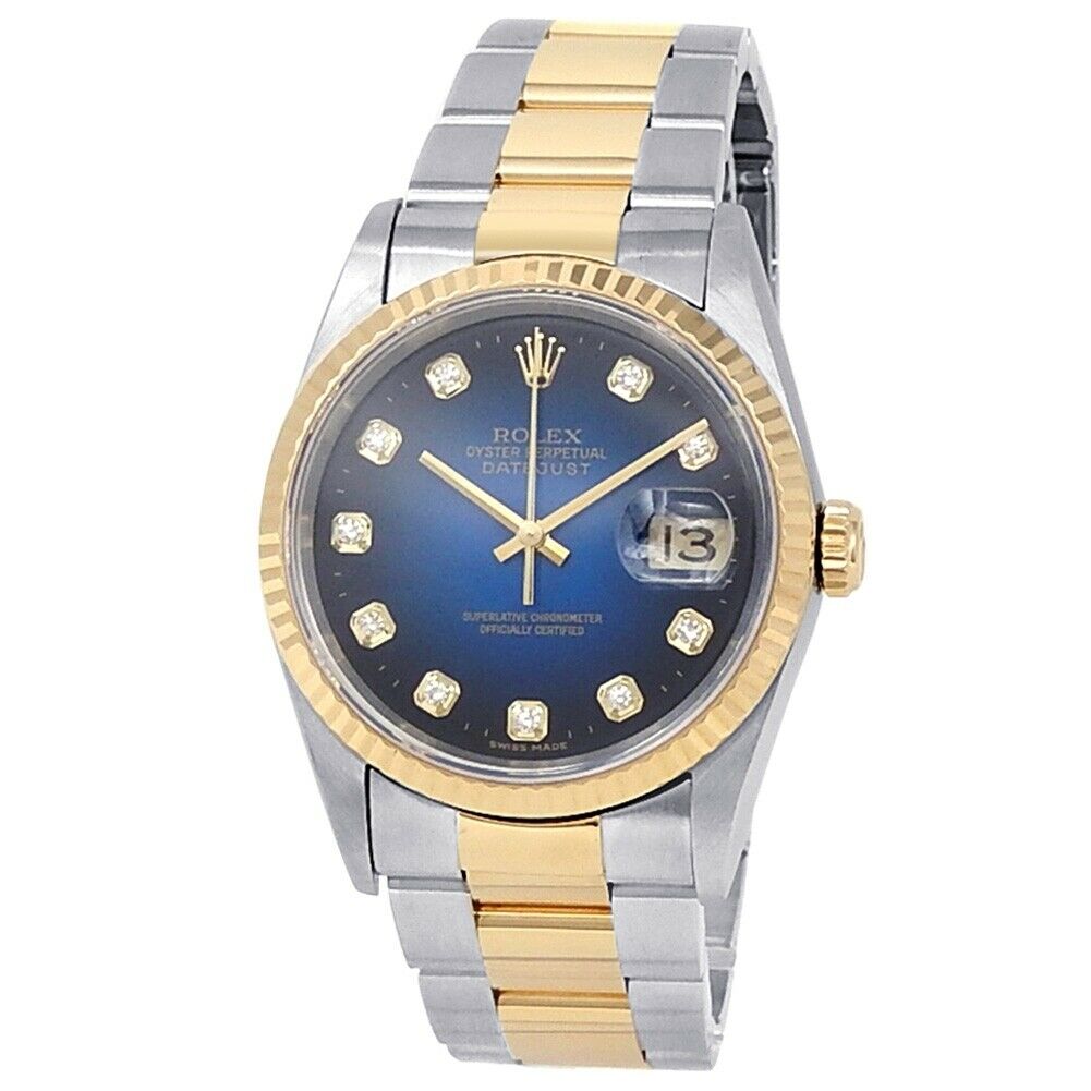 Rolex Datejust 18k Yellow Gold Stainless Steel Oyster Blue Men's Watch