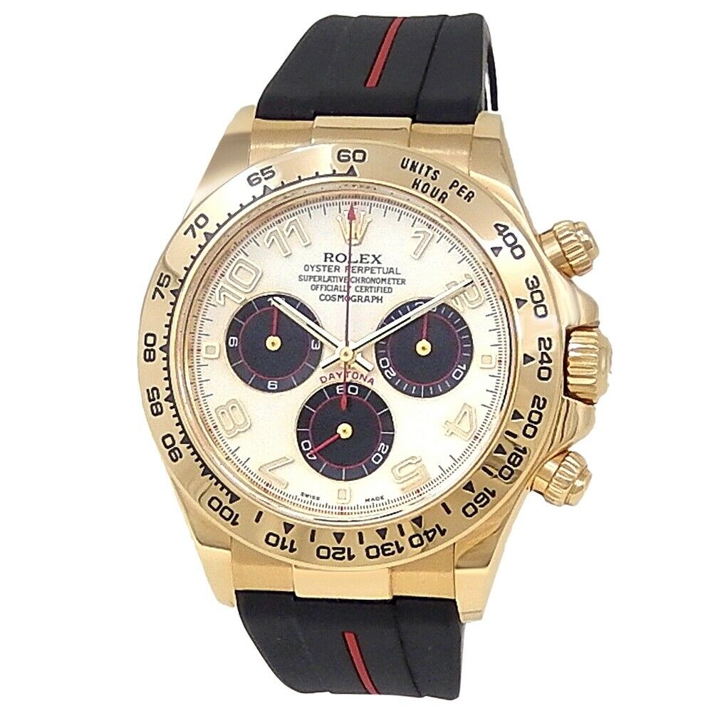 Rolex Daytona 18k Yellow Gold Black Rubber Automatic White Men's Watch