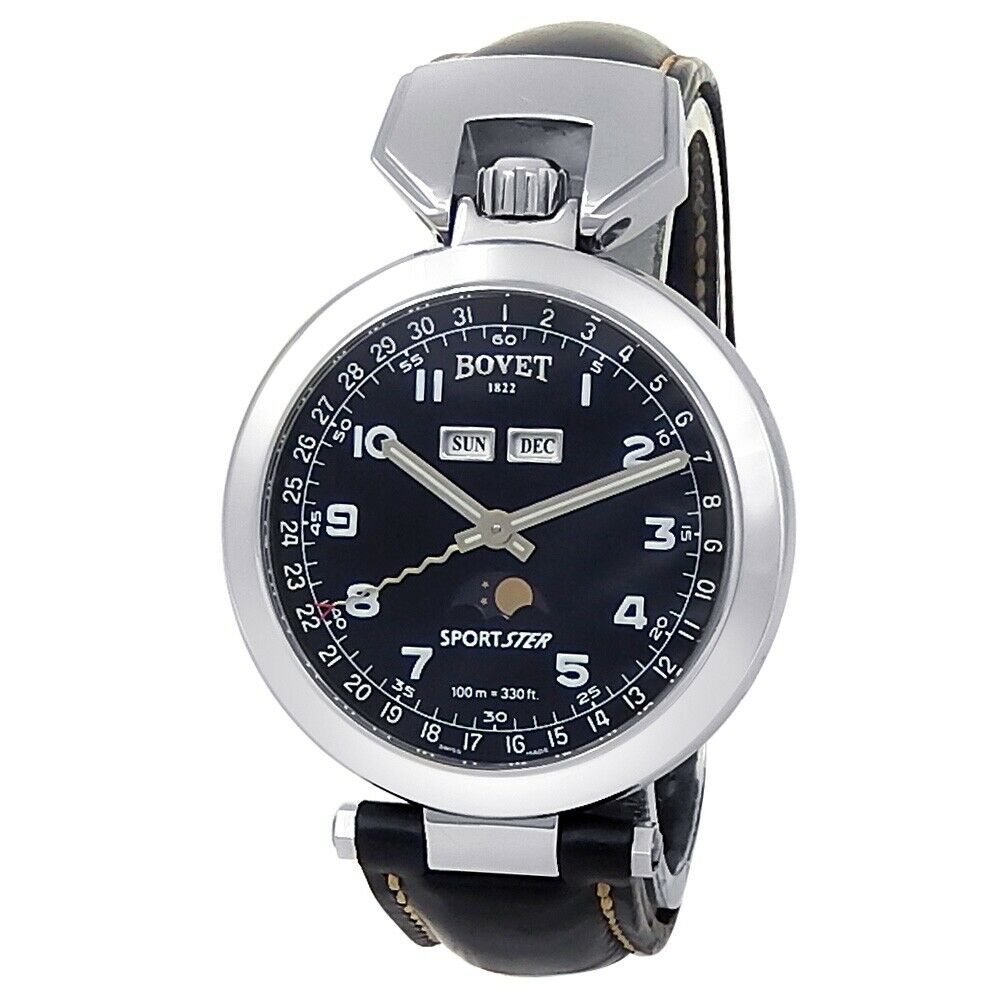 Bovet 1822 Sportster Triple Calendar Stainless Steel Auto Black Men's Watch
