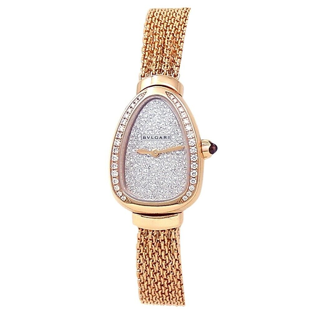 Bvlgari Serpenti 18k Rose Gold Quartz Diamonds Snow Pave Ladies Watch