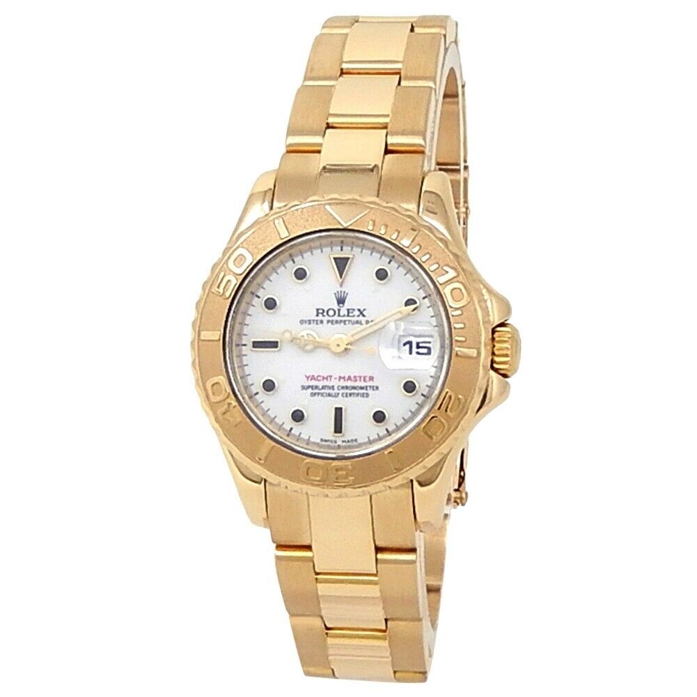 Rolex Yacht-Master 18k Yellow Gold Oyster Automatic White Ladies Watch