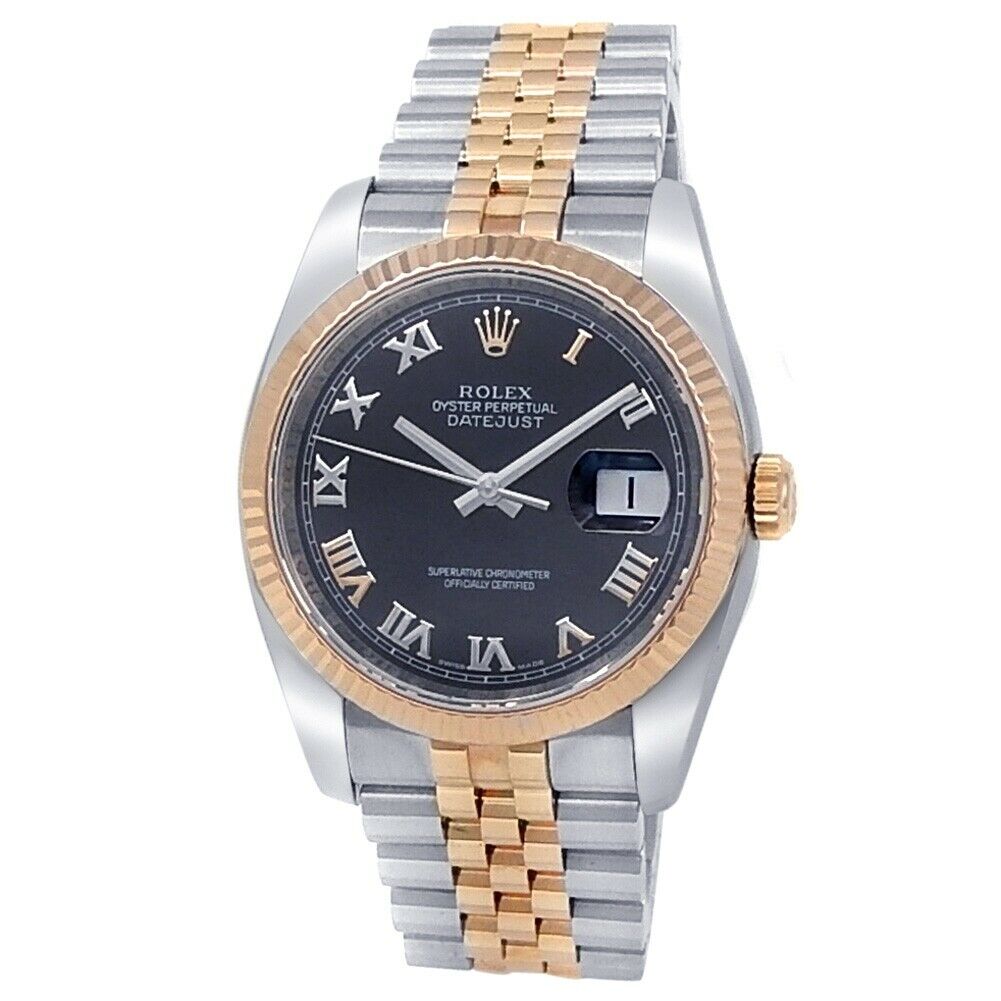 Rolex Datejust 18k Rose Gold Stainless Steel Jubilee Black Men's Watch