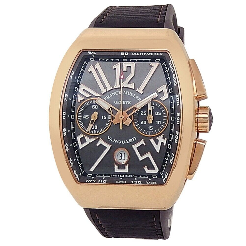 Franck Muller Vanguard 18k Rose Gold Leather Auto Grey Men's Watch V 45 CC DT