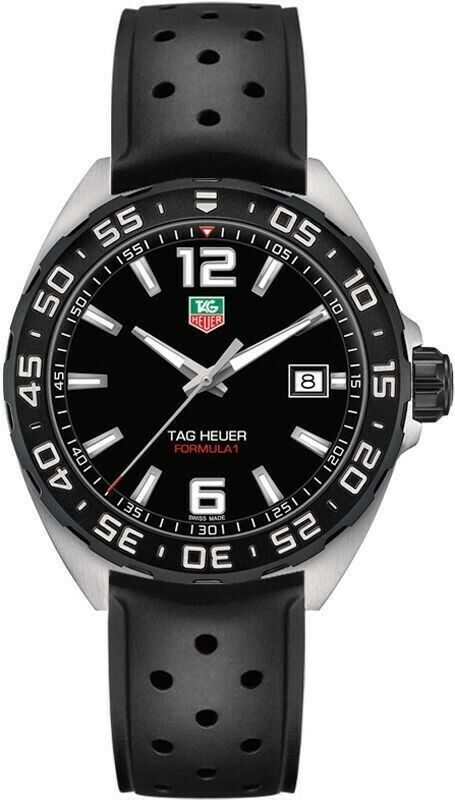 TAG HEUER FORMULA  DATE QUARTZ GENTS BLACK RUBBER SPORTS WATCH