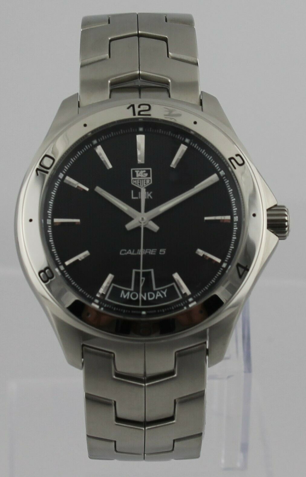TAG HEUER LINK AUTOMATIC DAY DATE MEN'S BLACK STEEL LUXURY WATCH