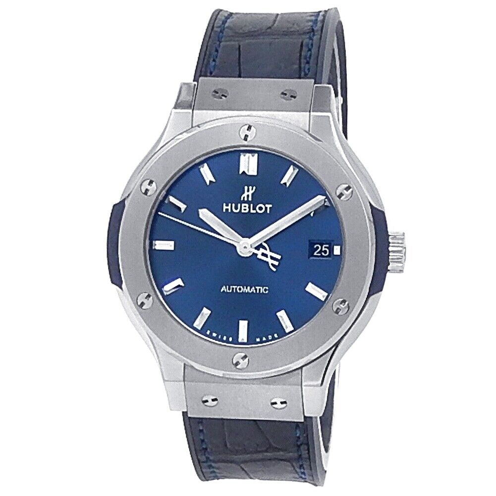 Hublot Classic Fusion Titanium Leather Rubber Blue Men's Watch 565.NX.7170.LR