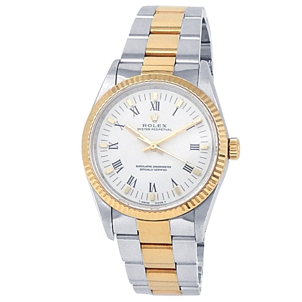 Rolex Oyster Perpetual 18k Yellow Gold Stainless Steel Oyster White Watch