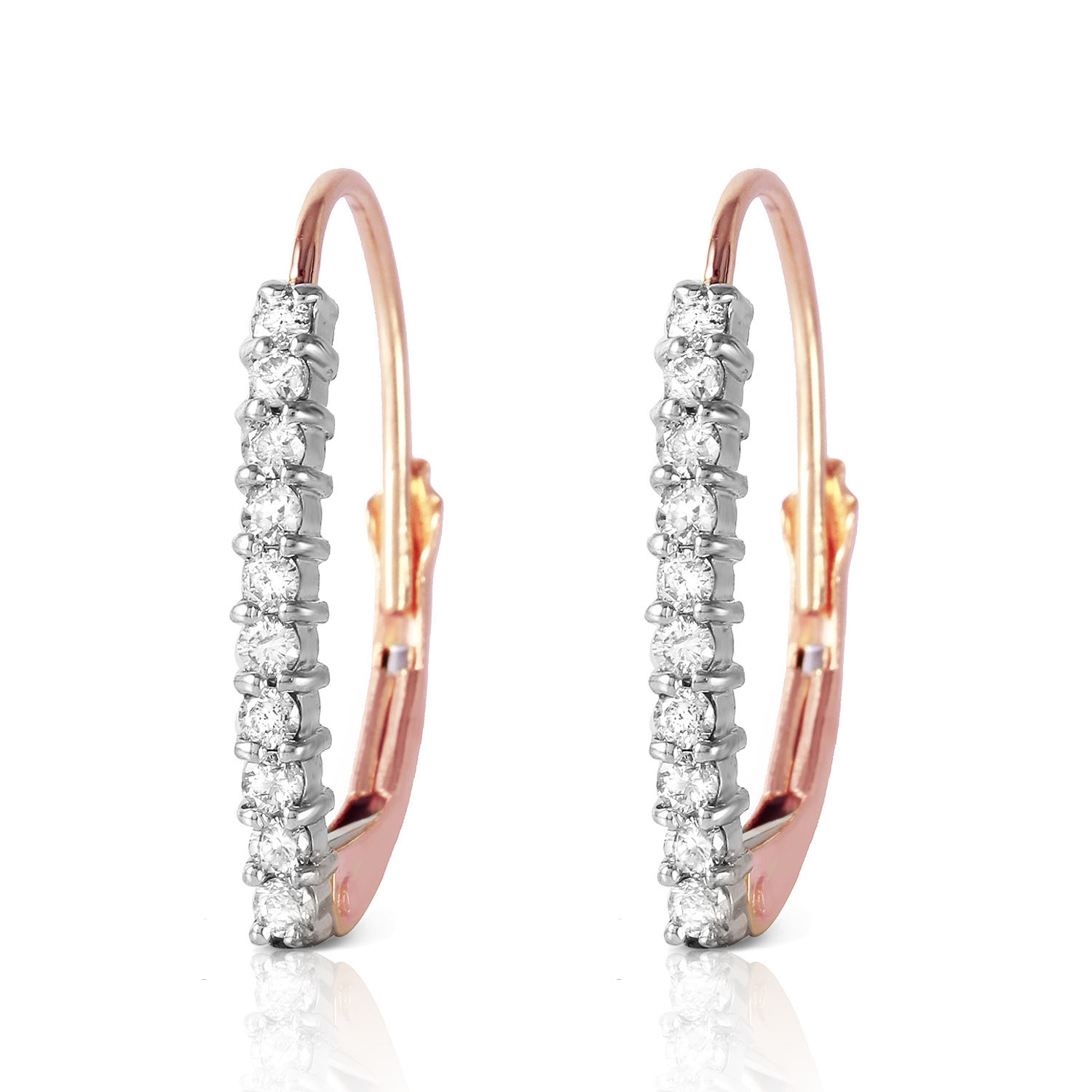 14K Solid Rose Gold Leverback Earrings withNatural Diamonds