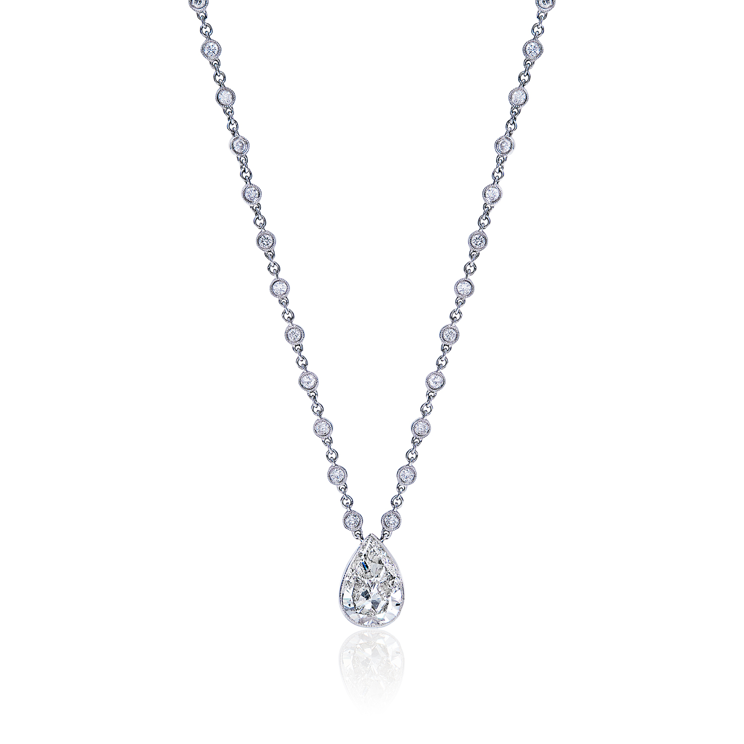 Dani  Carat Pear Shape Diamond Pendant on Diamond By the Yard Necklace in 18K White Gold