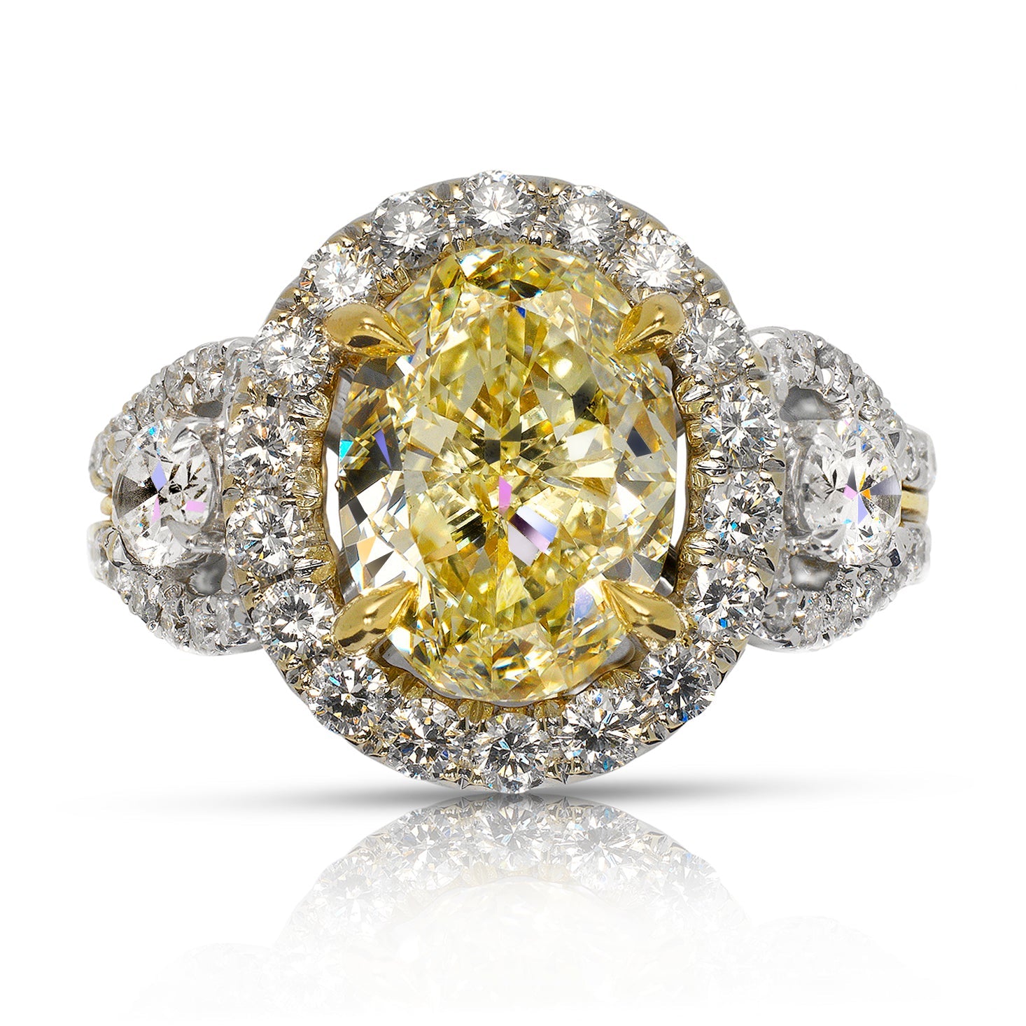 4 CARAT OVAL CUT FANCY LIGHT YELLOW DIAMOND ENGAGEMENT RING HALO 18K WHITE GOLD GIA CERTIFIED 3 CT FLY SI2 BY MIKE NEKTA