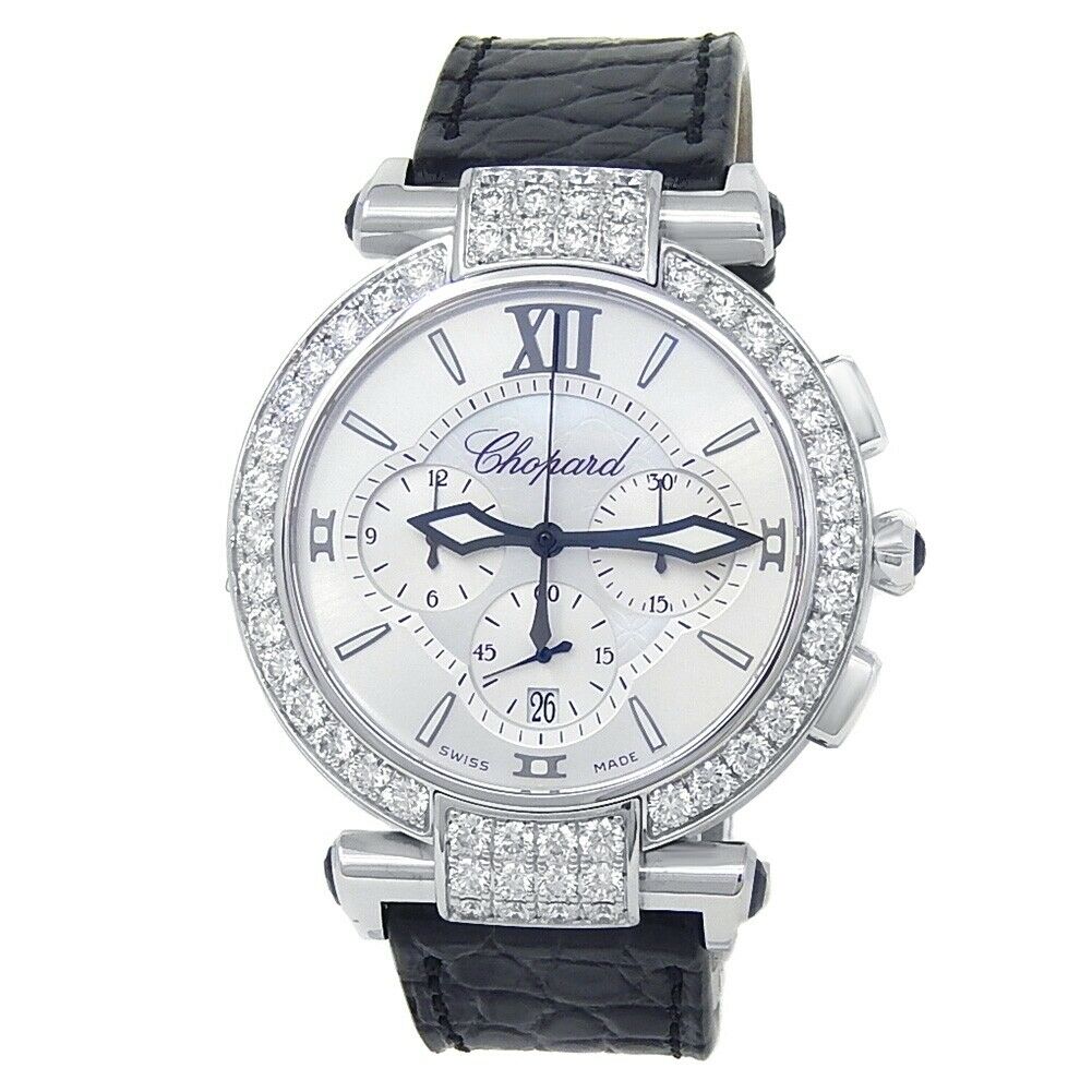 Chopard Imperiale 18k White Gold Leather Quartz MOP Ladies Watch 