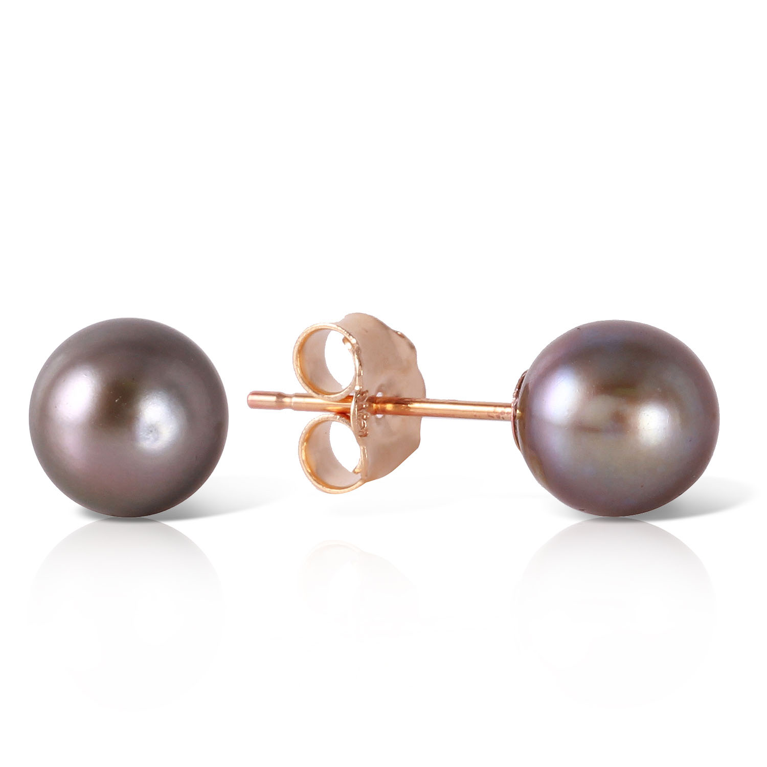 14K Solid Rose Gold Stud Earrings with Natural Black Cultured Pearl