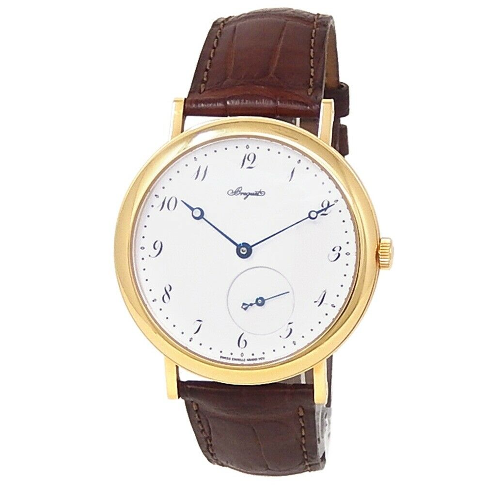 Breguet Classique 18k Yellow Gold Leather Auto White Men's Watch 