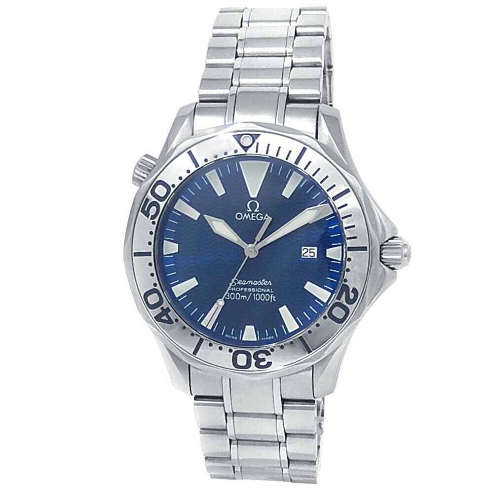 Omega Seamaster Stainless Steel Quartz Blue Men's Watch