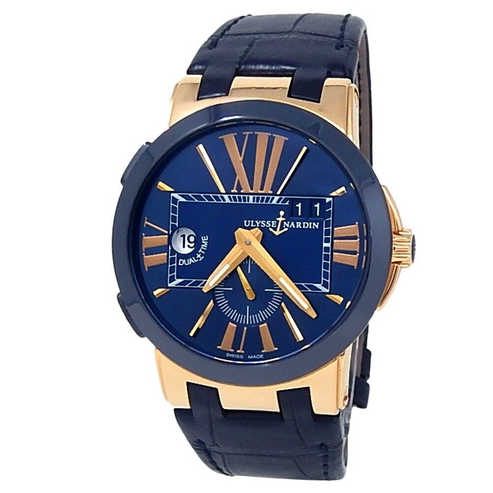 Ulysse Nardin Executive Dual Time 18k Rose Gold Auto Blue Men's Watch 246-00/43