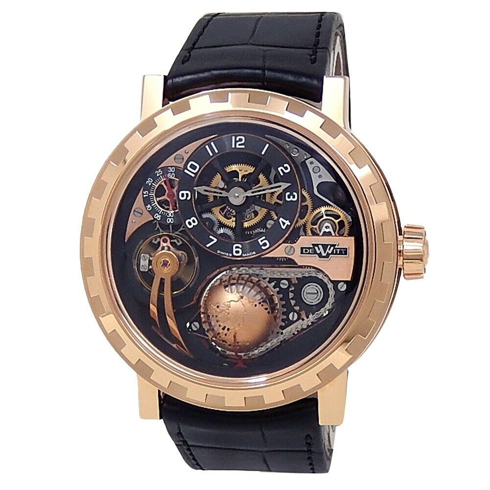 DeWitt Academia Hour Planet 18k Rose Gold Leather Skeleton Men's Watch AC00151
