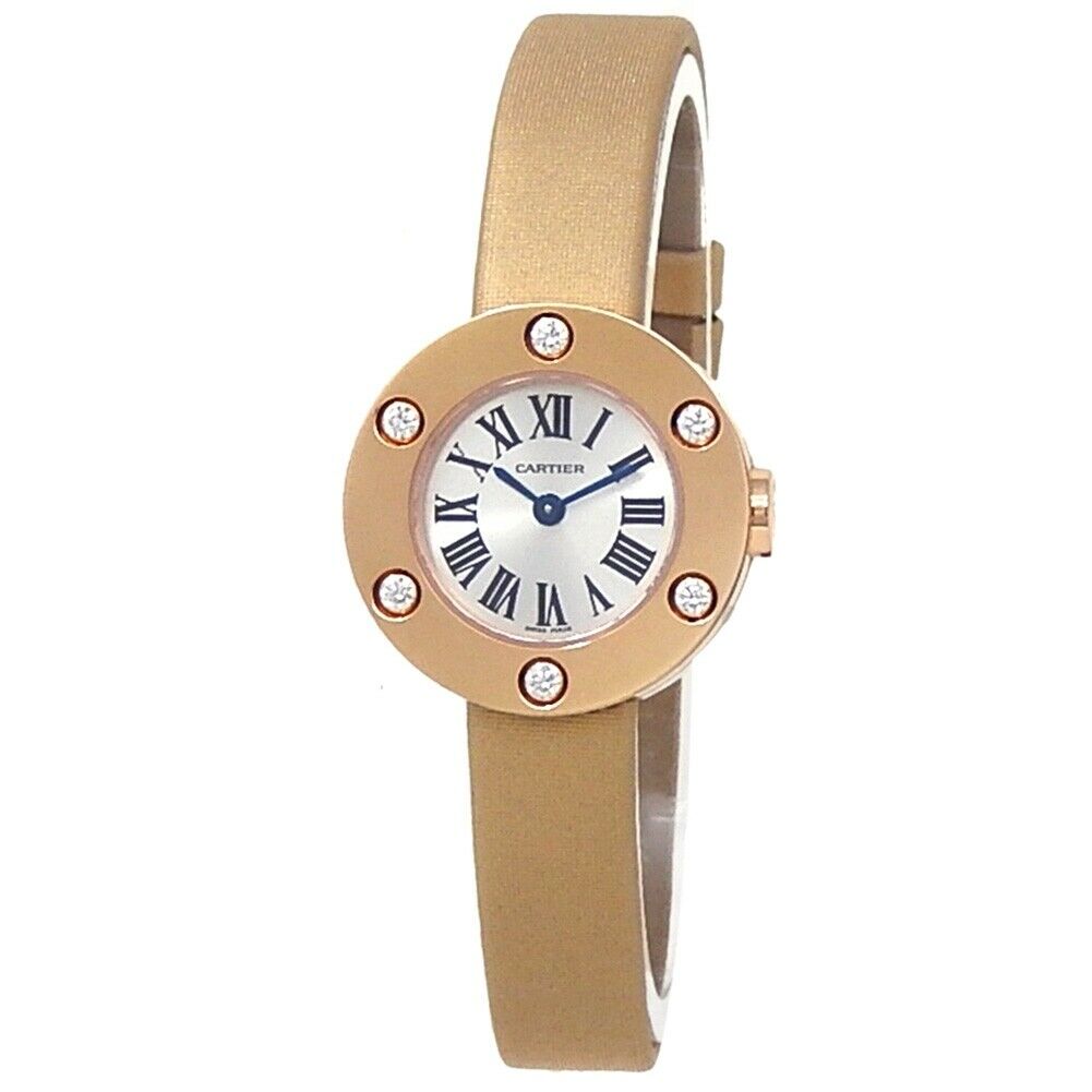 Cartier Love 18k Rose Gold Brown Satin Leather Quartz Silver Ladies Watch
