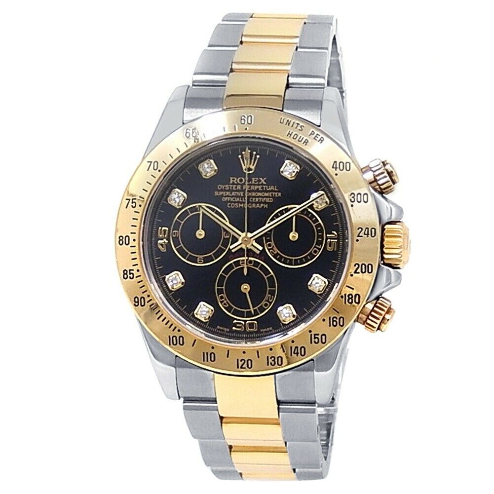 Rolex Daytona 18k Yellow Gold Stainless Steel Oyster Black Men's Watch