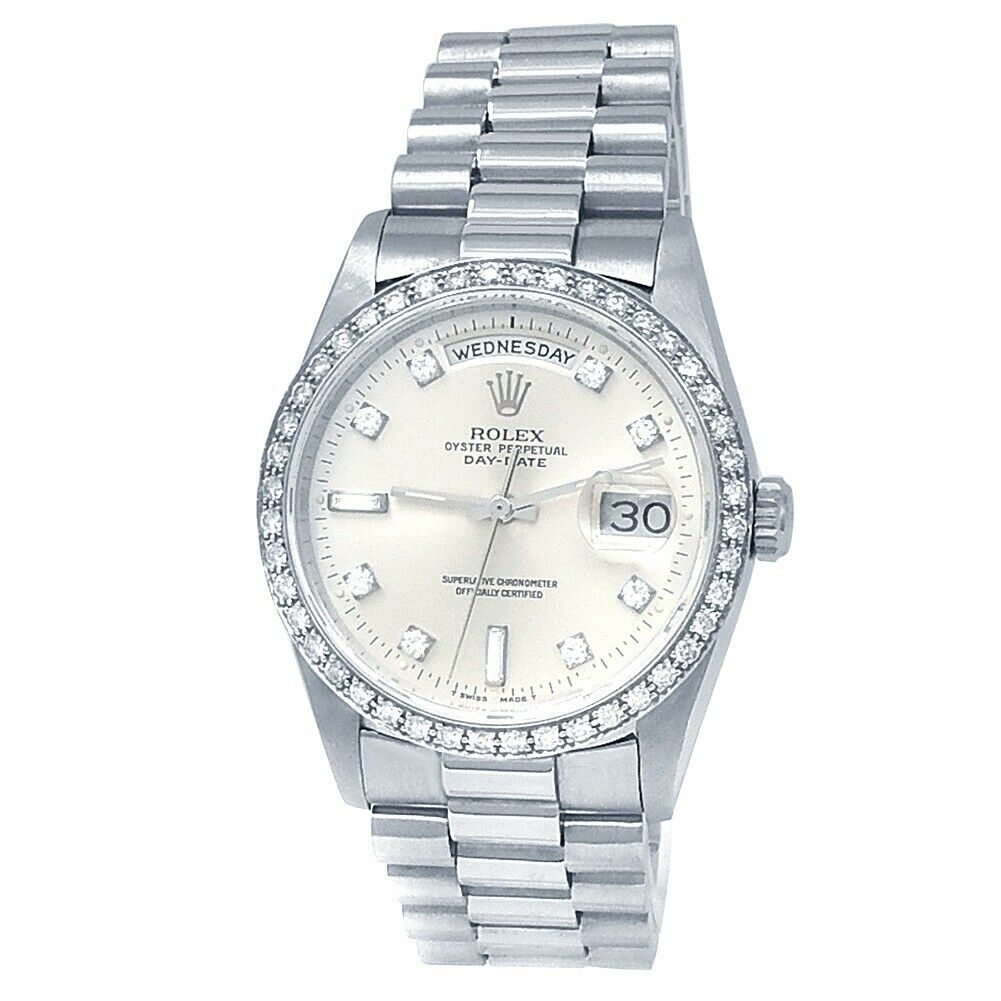 Rolex Day-Date Platinum President Automatic Diamonds Silver Men's Watch
