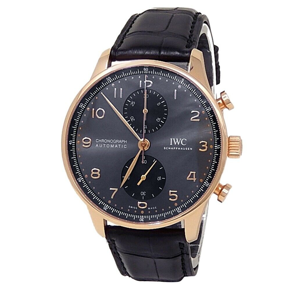 IWC Portugieser Chronograph 18k Rose Gold Leather Auto Grey Men's Watch