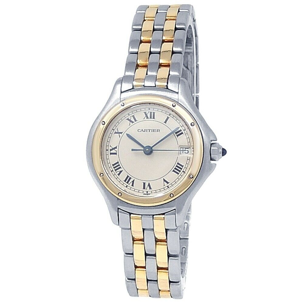 Cartier Cougar 18k Yellow Gold Stainless Steel Quartz Silver Watch