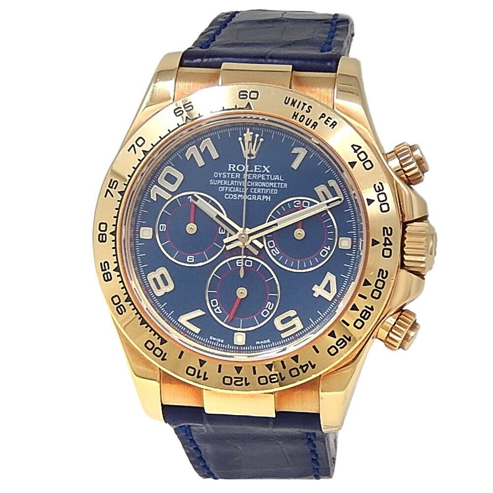 Rolex Daytona 18k Yellow Gold Blue Leather Automatic Blue Men's Watch