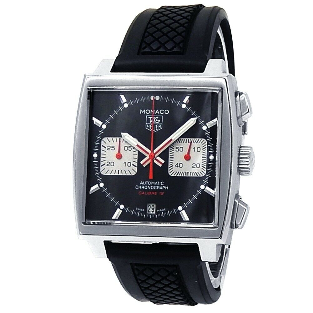 Tag Heuer Monaco Stainless Steel Rubber Auto Black Men's Watch