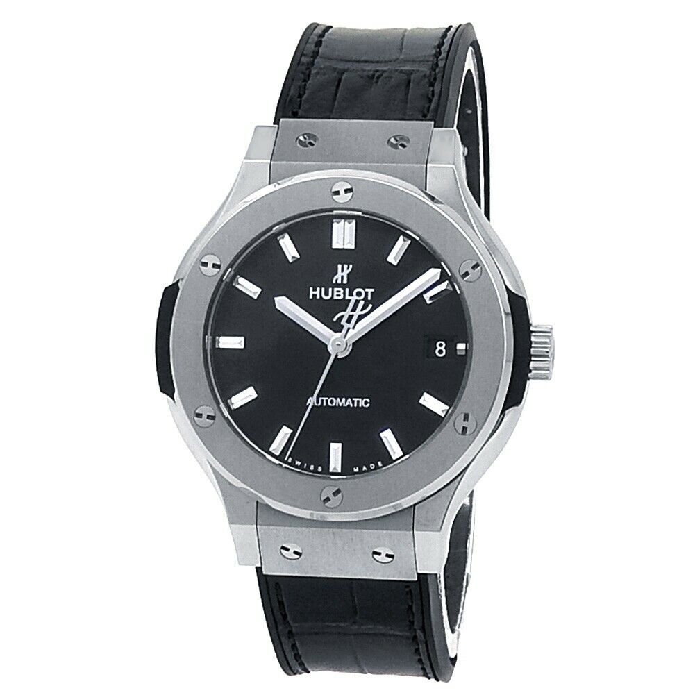 Hublot Classic Fusion Titanium Leather Auto Black Midsize Watch