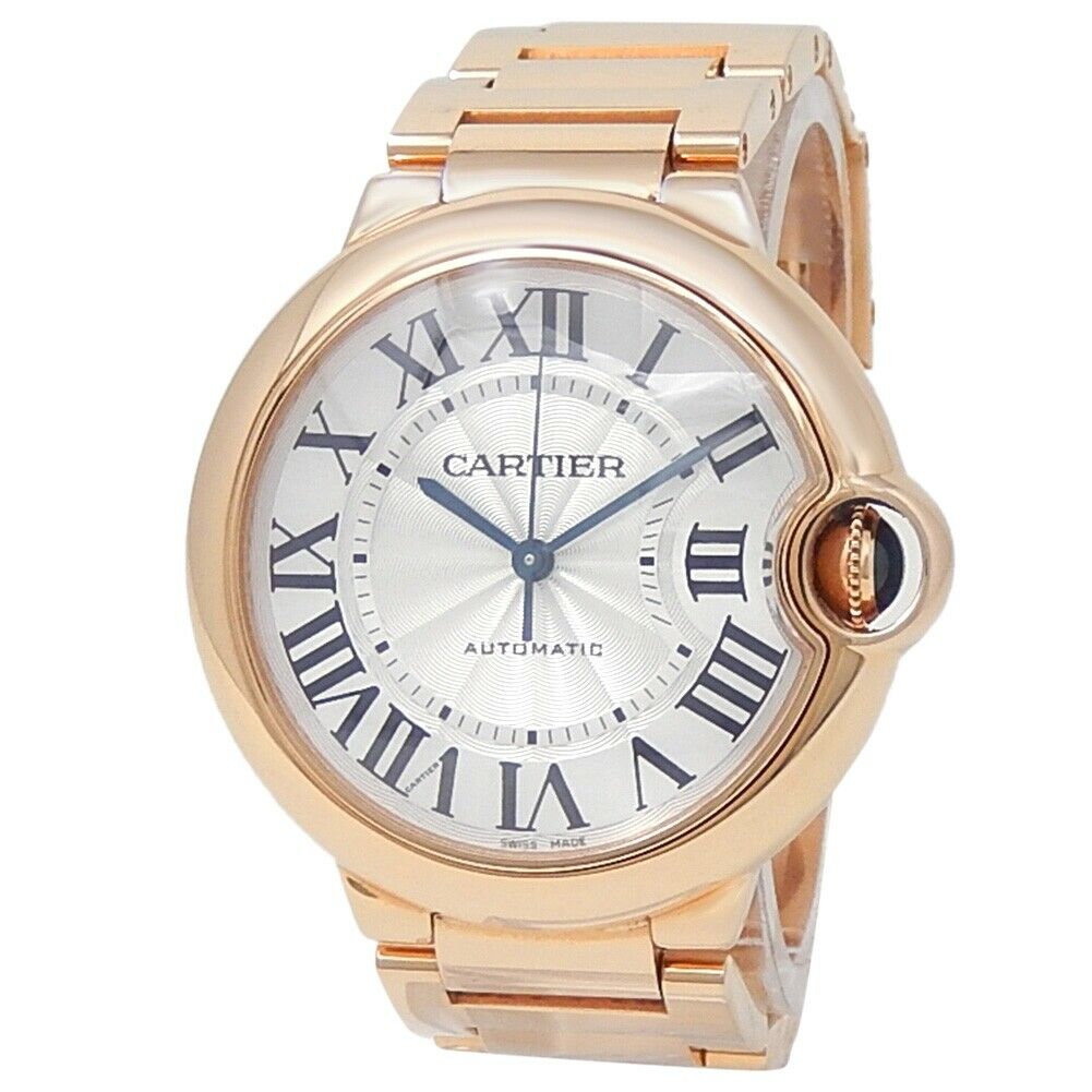 Cartier Ballon Bleu 18k Rose Gold Automatic Silver Ladies Watch