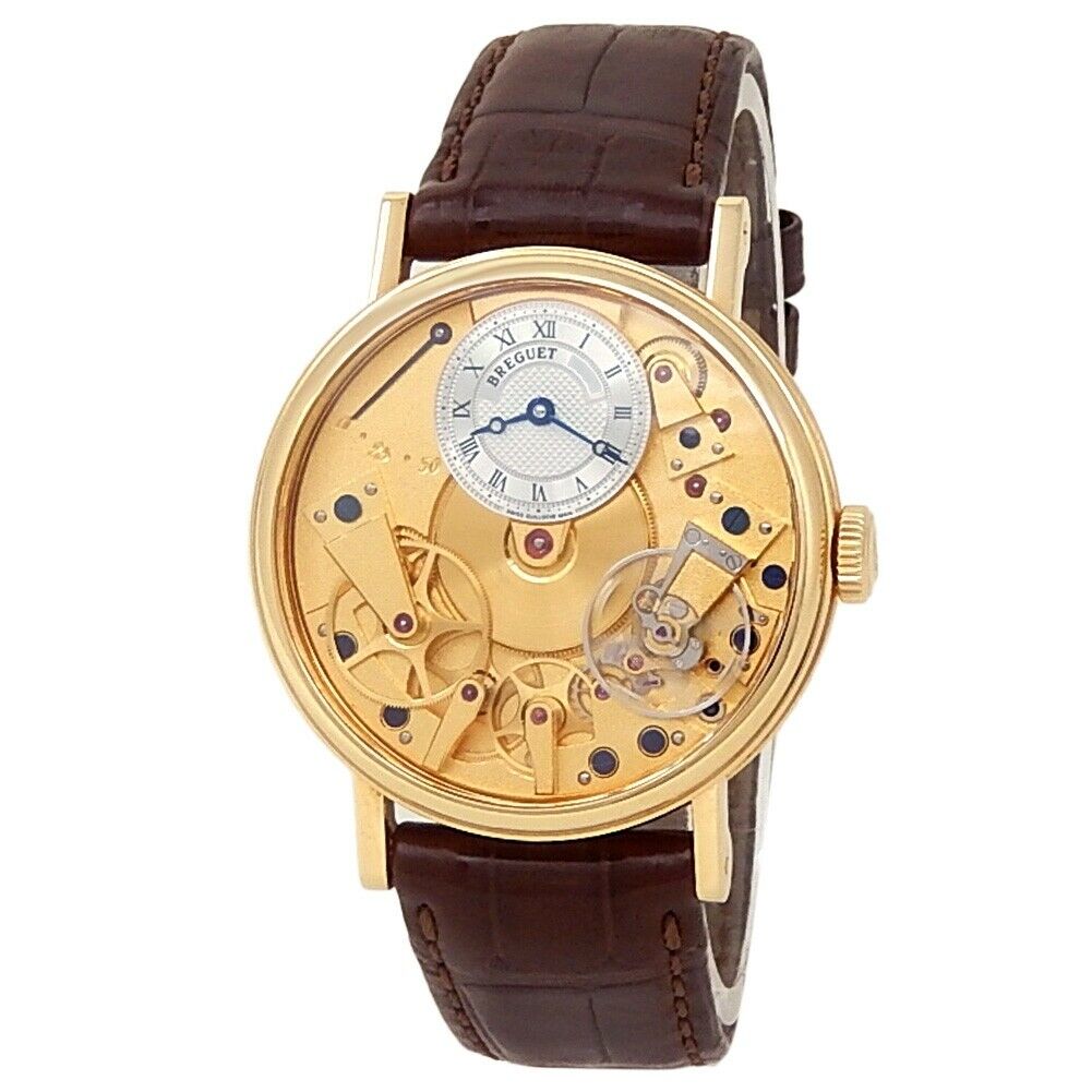 Breguet Tradition 18k Yellow Gold Brown Leather Silver Men's Watch 7027BA/11/9V6
