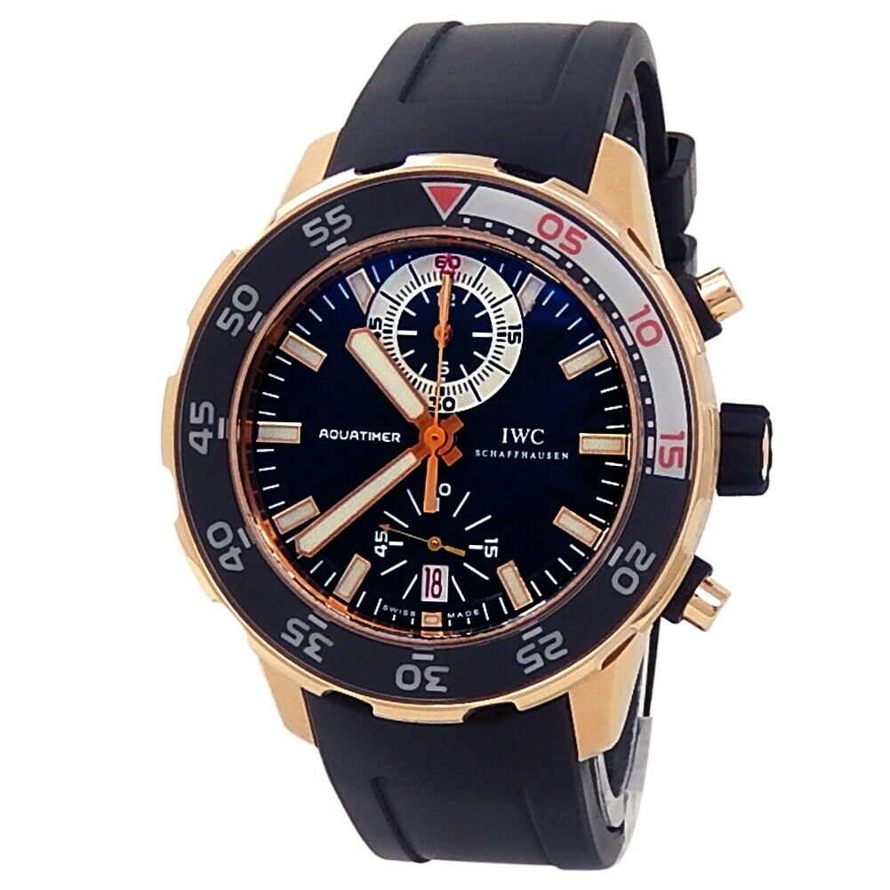 IWC Aquatimer 18k Rose Gold Black Rubber Automatic Black Men's Watch IW376903