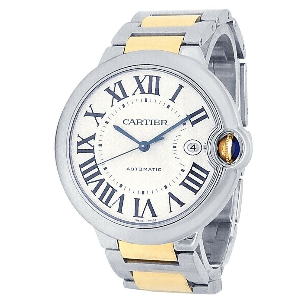 Cartier Ballon Bleu Stainless Steel 18k Yellow Gold Silver Men's Watch