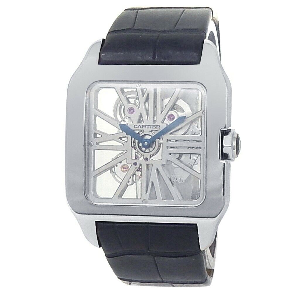 Cartier Santos Dumont 18k White Gold Black Leather Skeleton Men's Watch