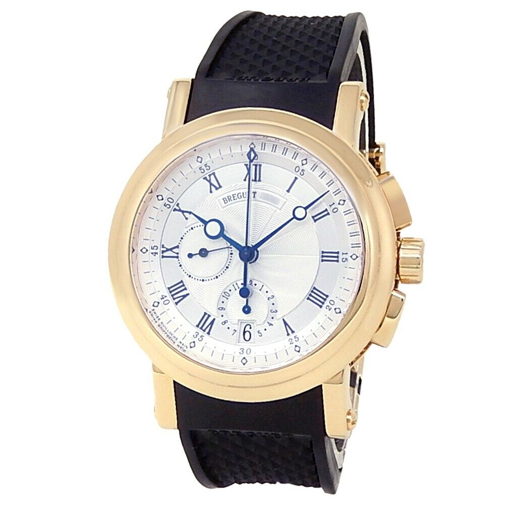 Breguet Marine Chronograph 18k Yellow Gold Auto Silver Men's Watch