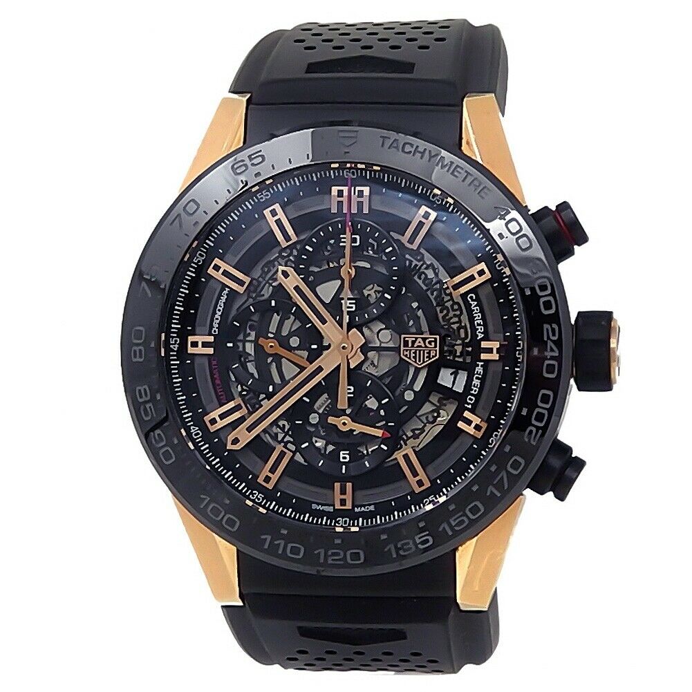 Tag Heuer Carrera 18k Rose Gold Titanium Auto Black Men's Watch