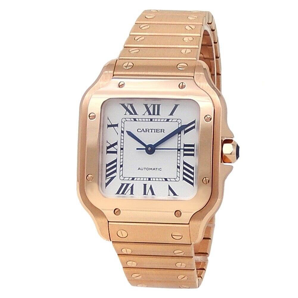 Cartier Santos de Cartier 18k Rose Gold Automatic Silver Midsize Watch