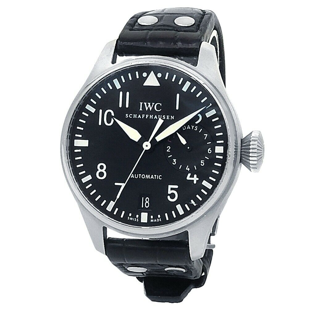 IWC Big Pilot's Stainless Steel Black Leather Auto Black Men's Watch