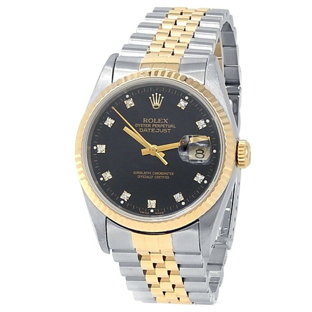 Rolex Datejust 18k Yellow Gold Stainless Steel Jubilee Black Men's Watch