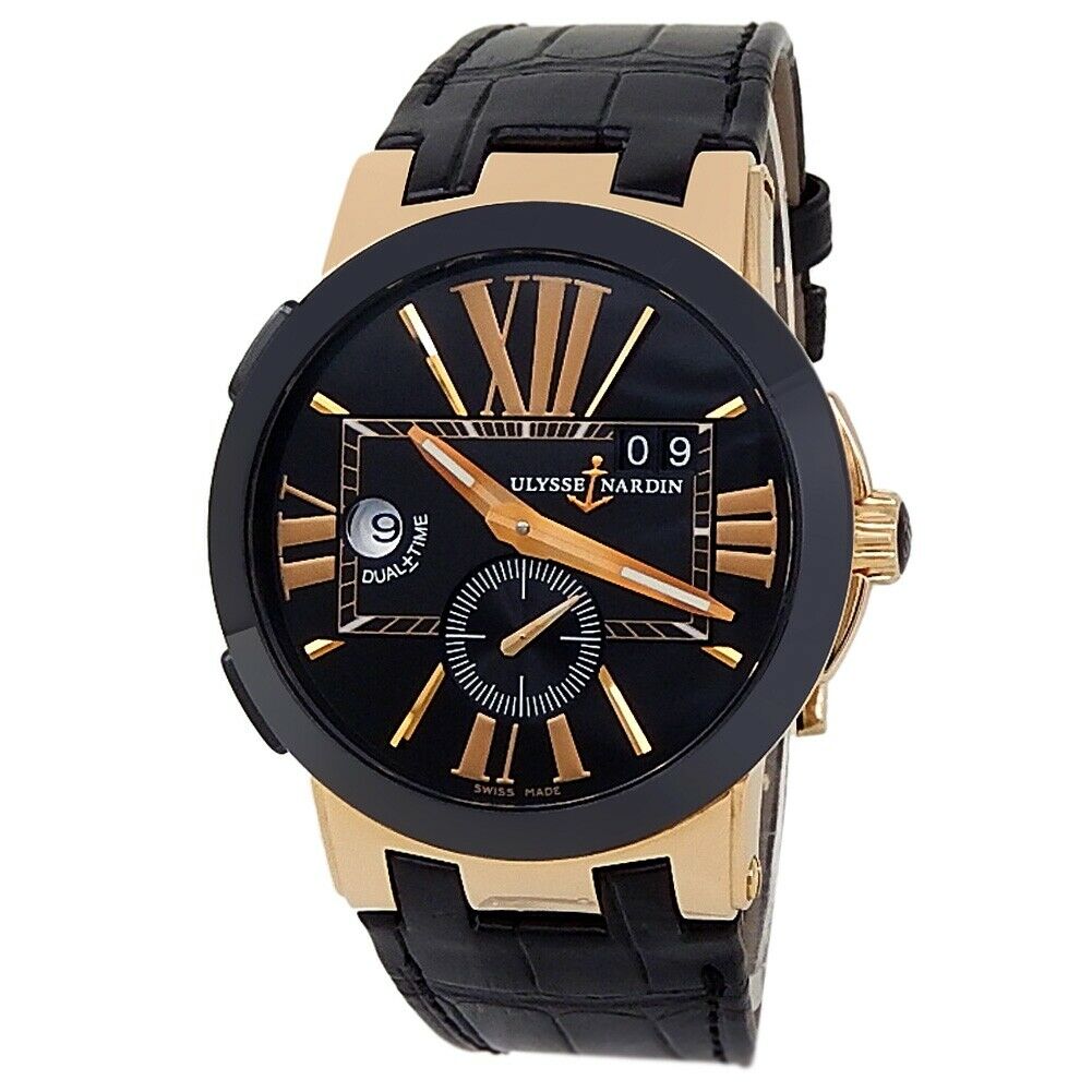 Ulysse Nardin Executive Dual Time 18k Rose Gold Auto Black Men's Watch