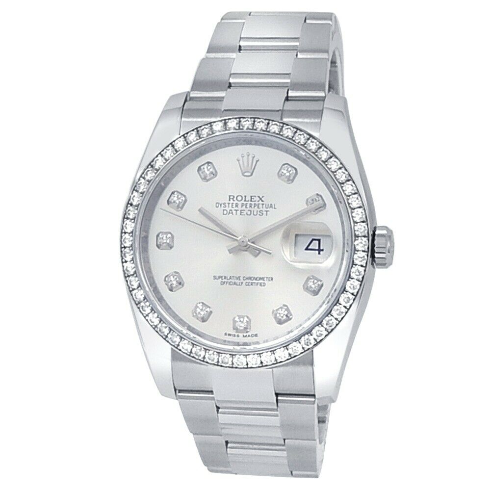 Rolex Datejust Stainless Steel Oyster Auto Diamonds Silver Ladies Watch