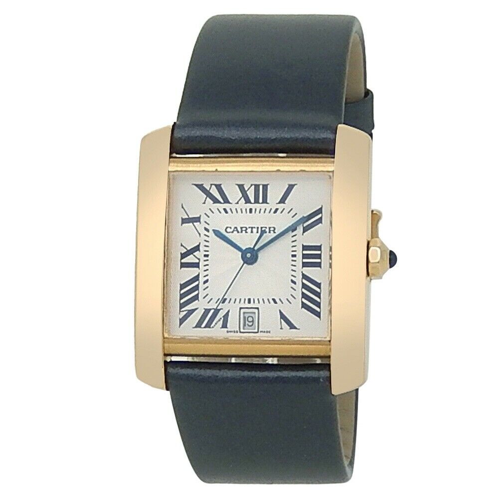 Cartier Tank Francaise 18k Yellow Gold Satin Auto Silver Men's Watch