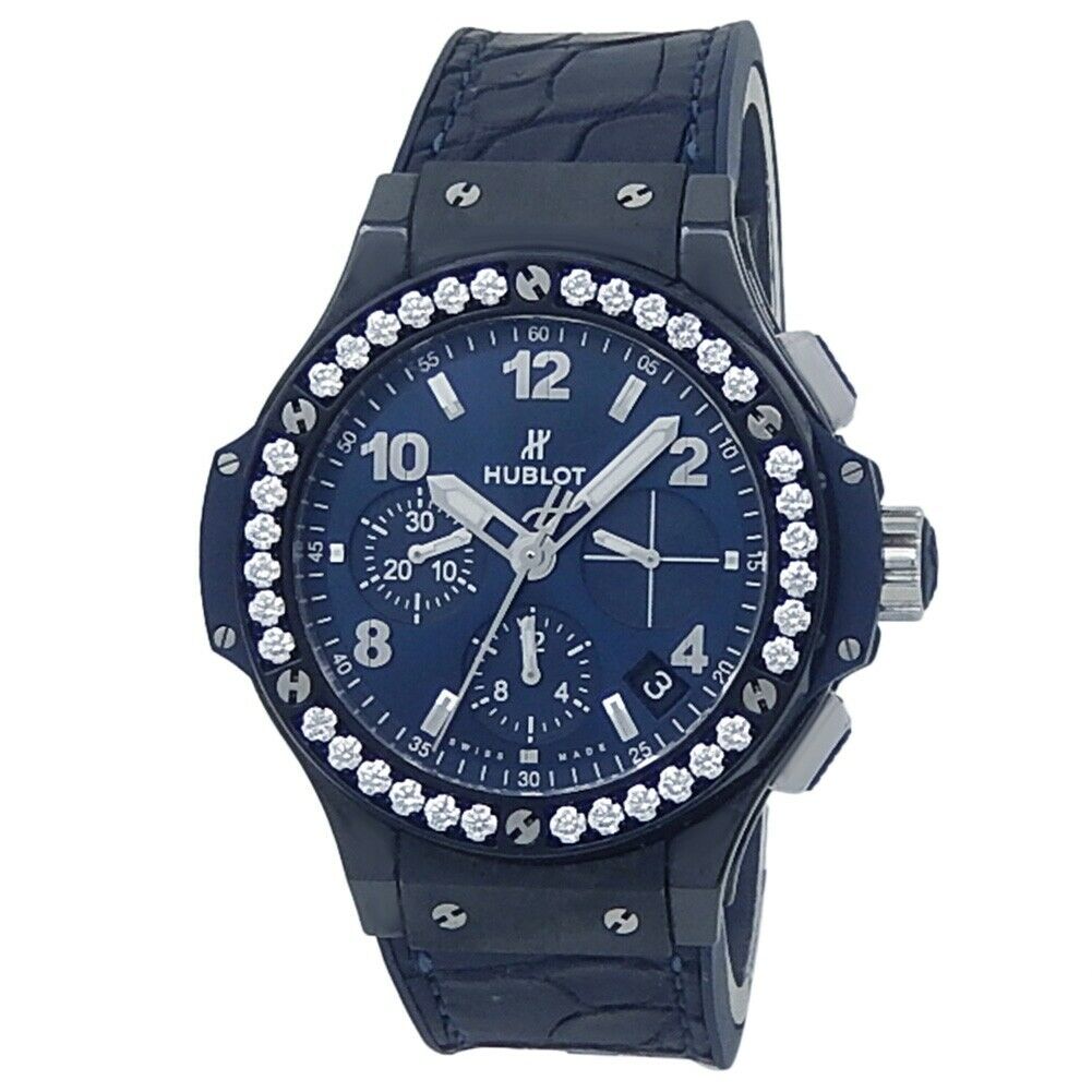 Hublot Big Bang Black Ceramic Auto Diamonds Blue Men's Watch 341.CM.