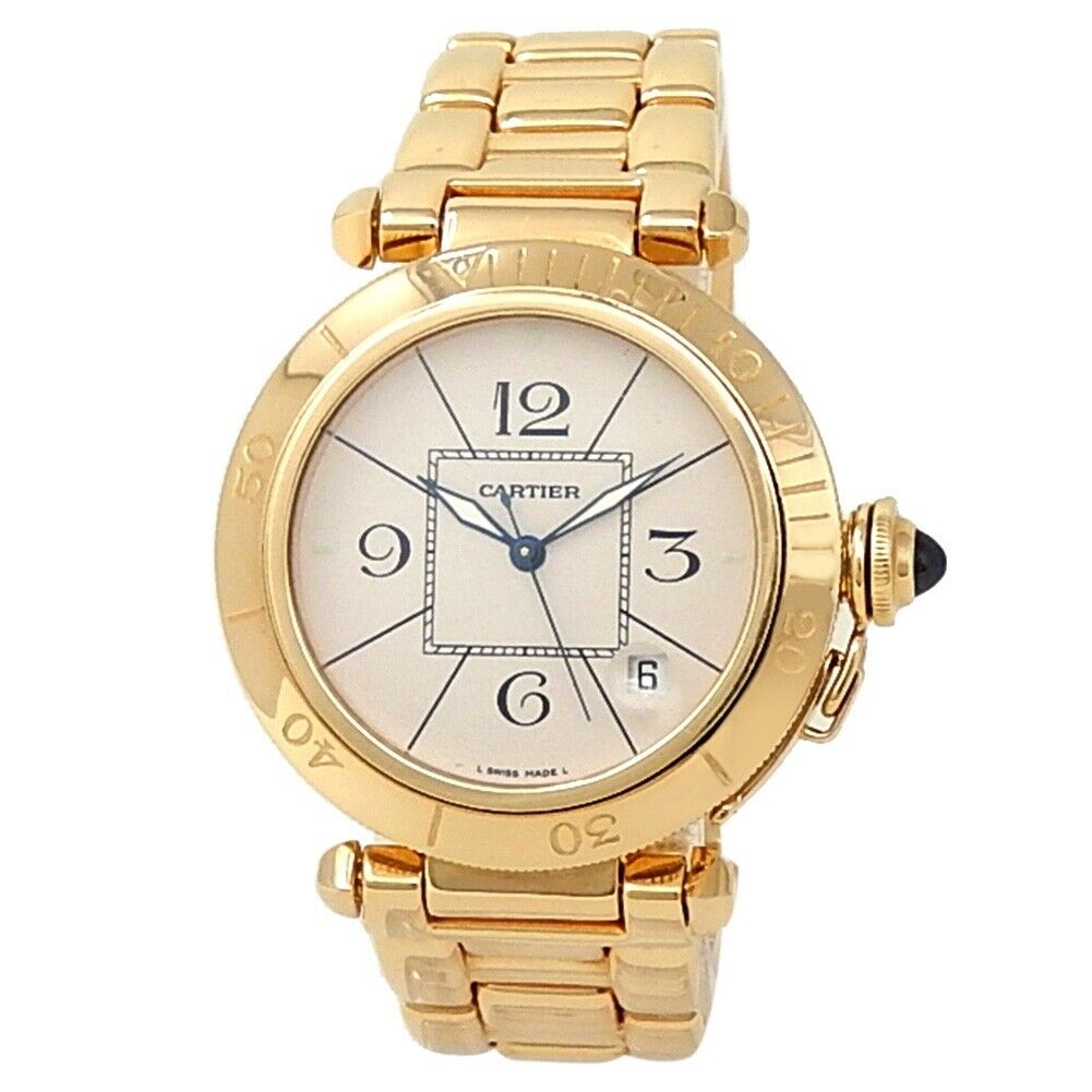 Cartier Pasha 18k Yellow Gold Automatic White Men's Watch 1987
