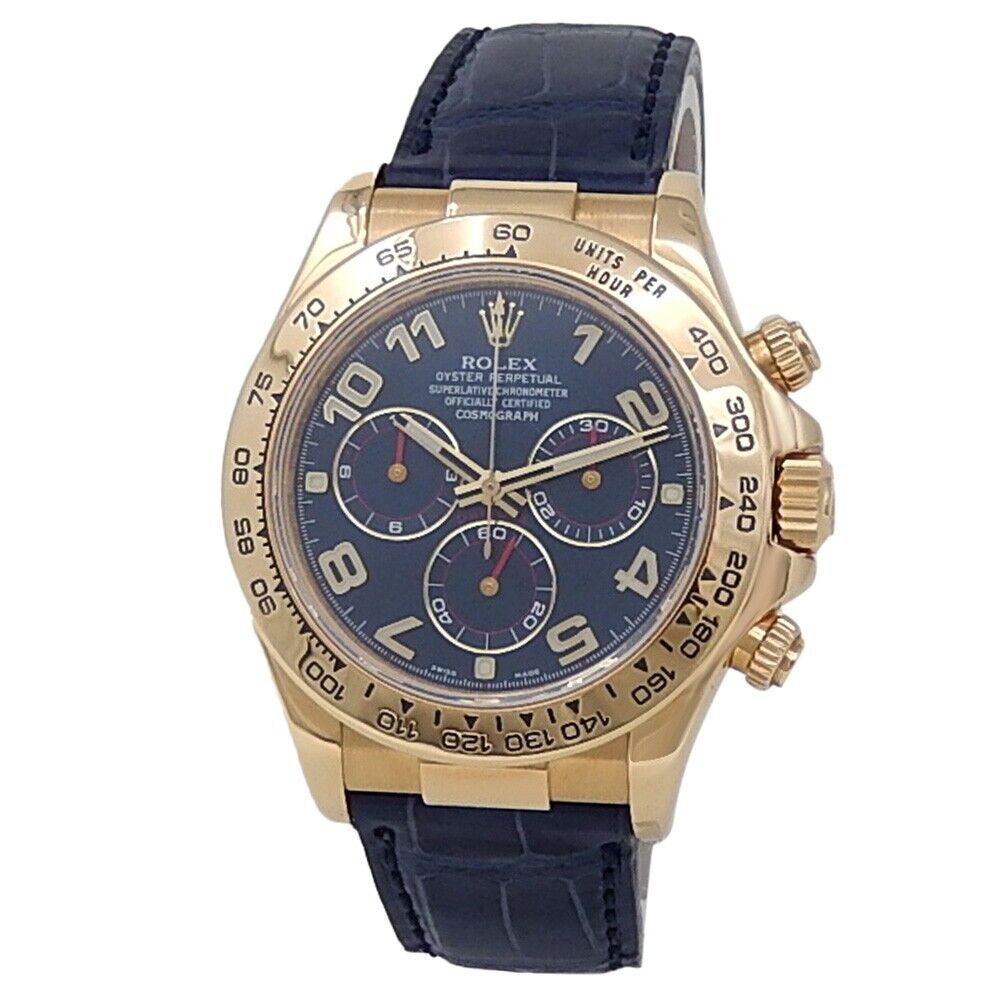 Rolex Daytona 18k Yellow Gold Blue Leather Automatic Blue Men's Watch