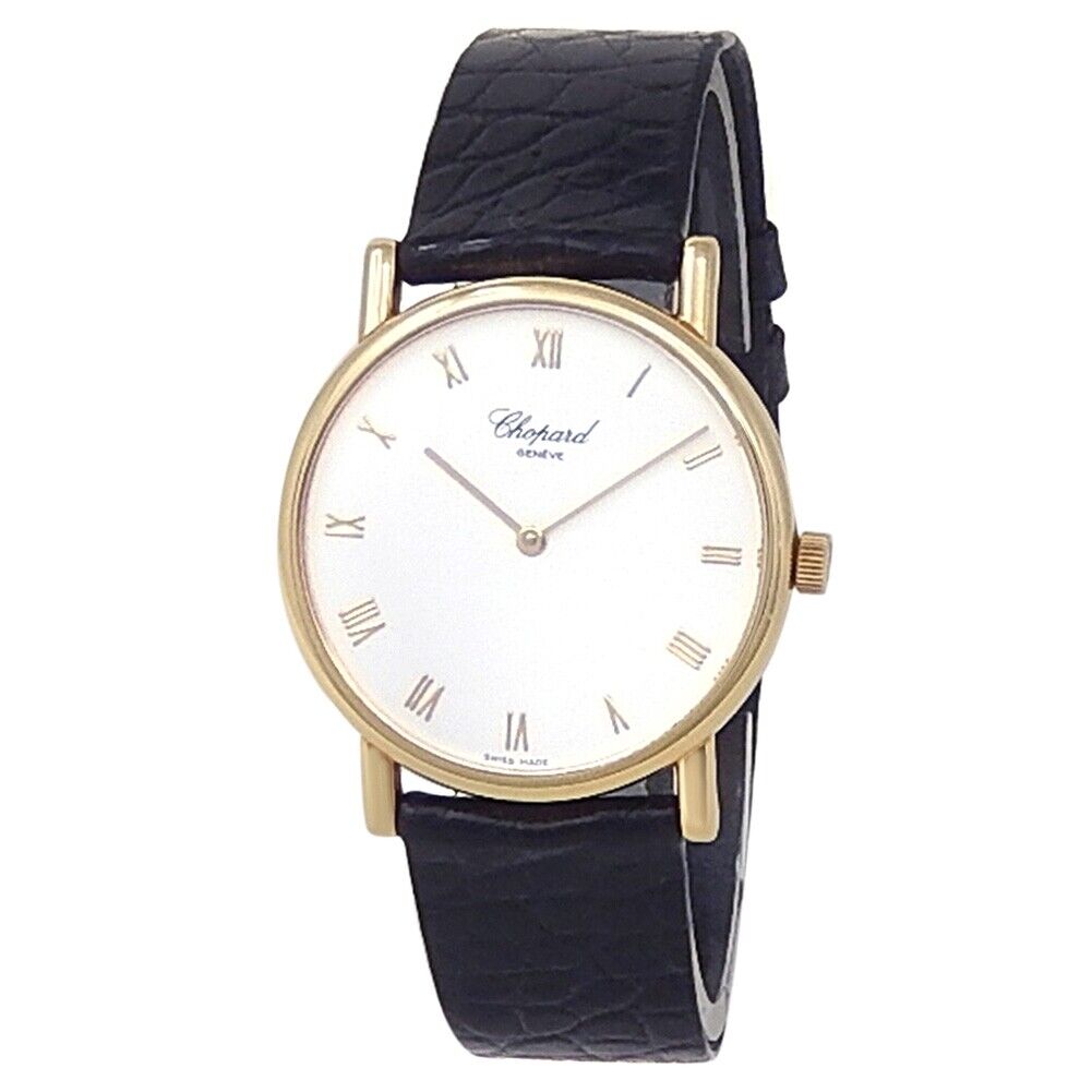 Chopard Classique 18k Yellow Gold Black Leather Manual White Men's Watch