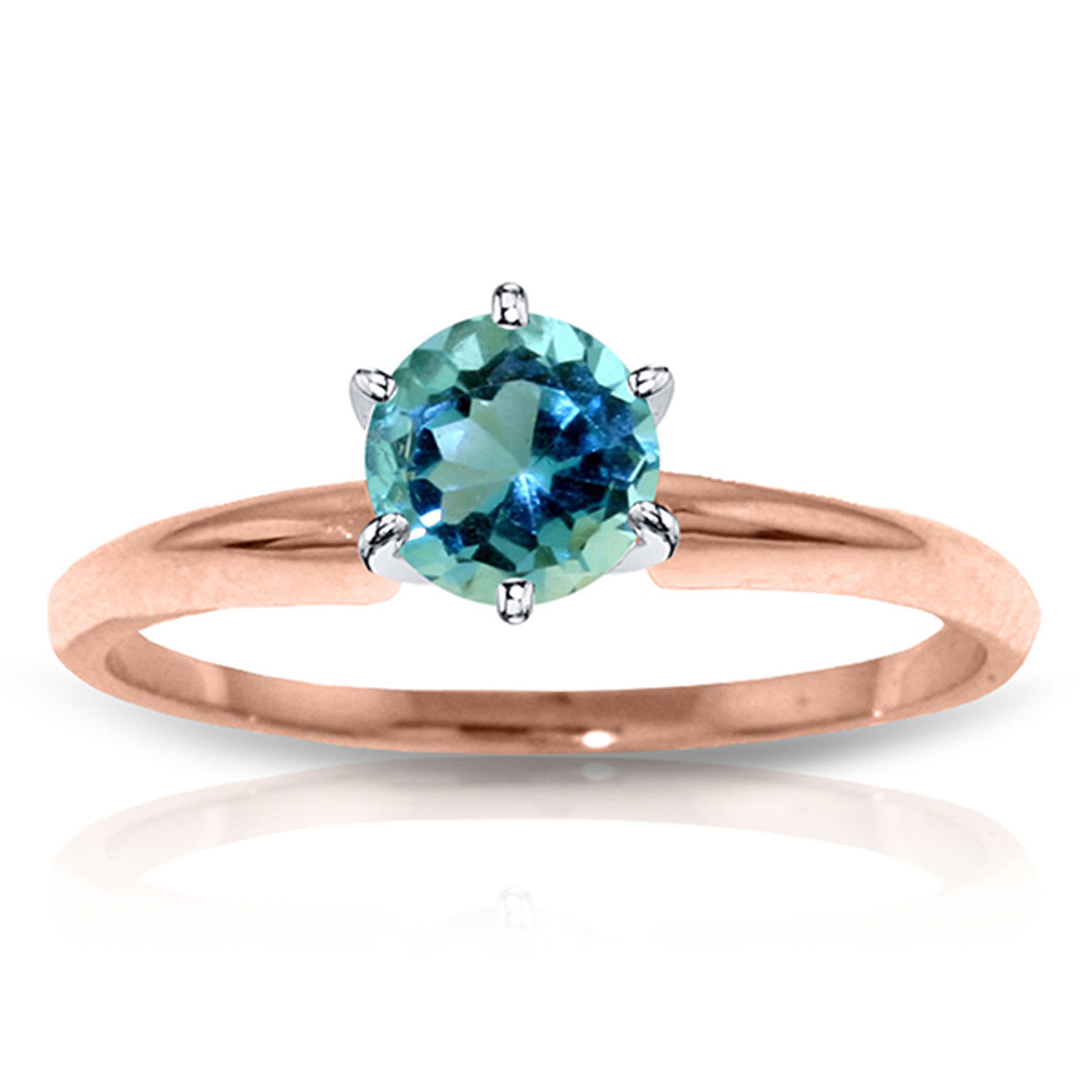 14K Solid Rose Gold Solitaire Ring with Natural Blue Topaz