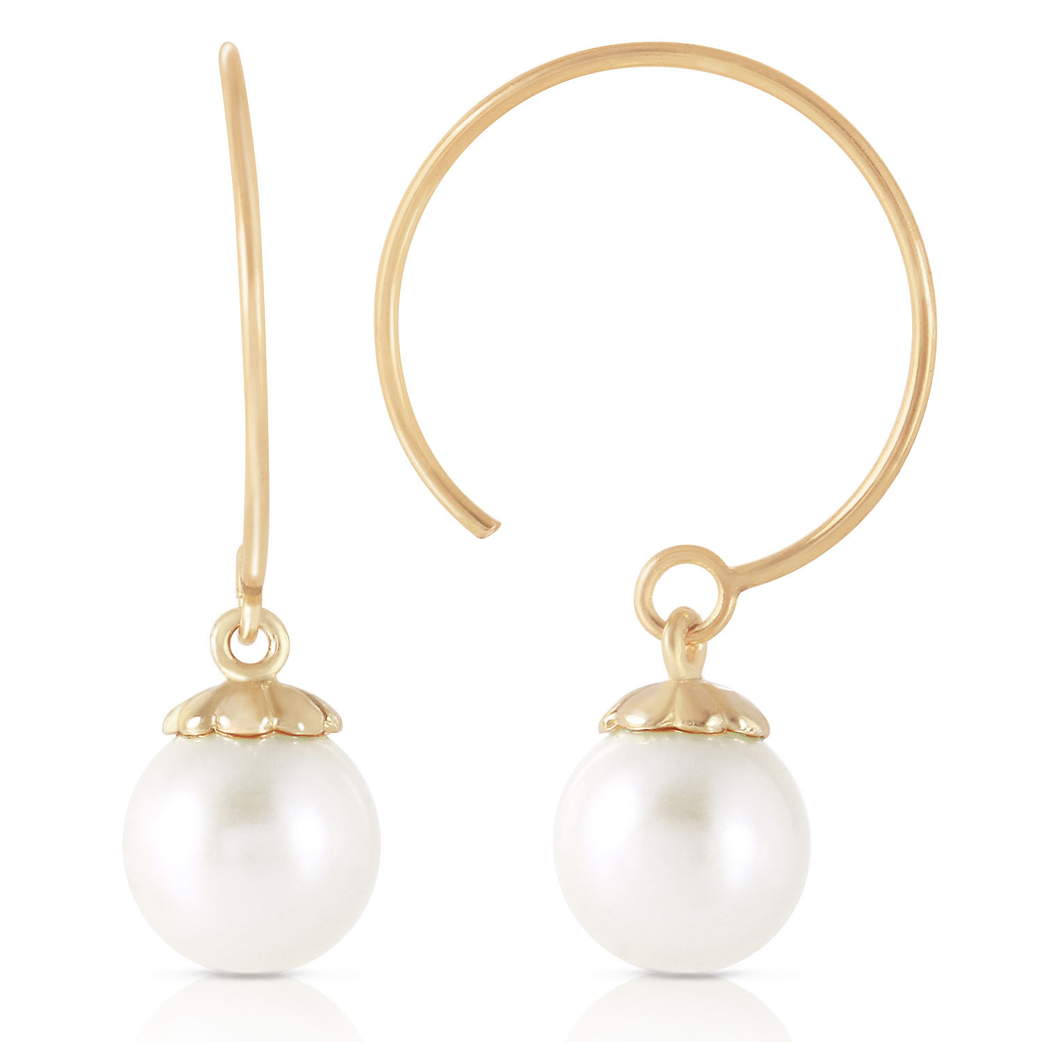 4 CTW 14K Solid Gold Circle Wire Earrings Natural Cultured Pearl