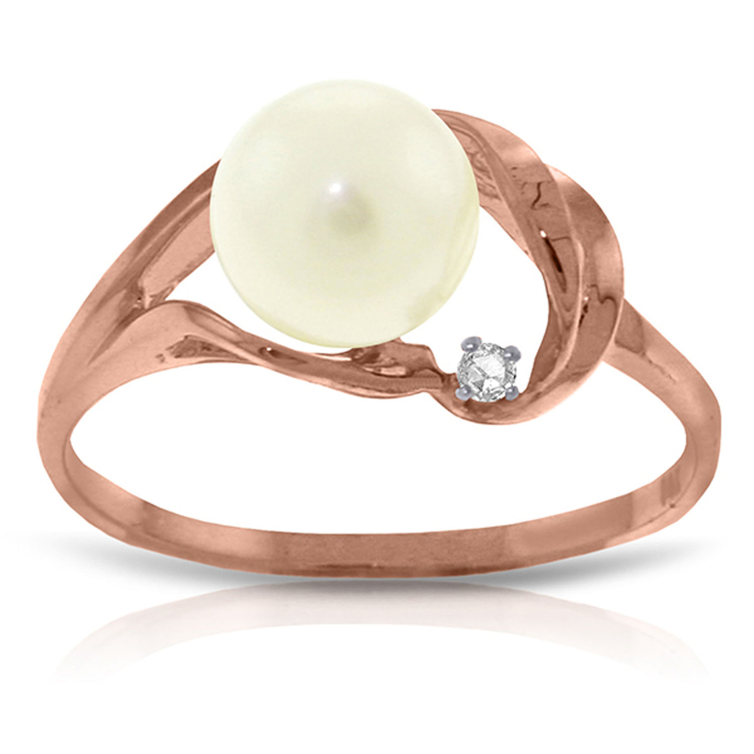 14K Solid Rose Gold Ring with Natural Diamond  Cultured Pearl