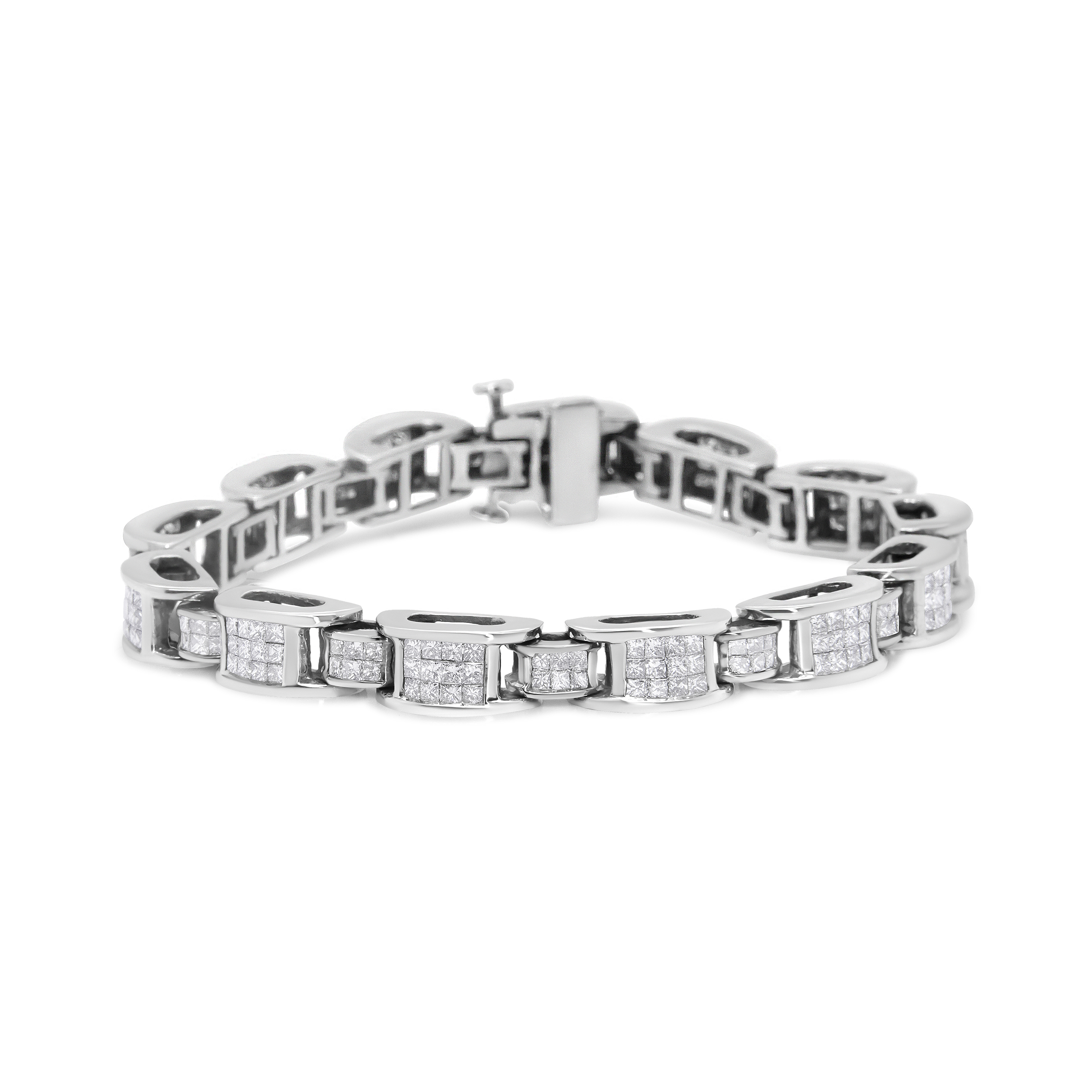 True 14K White Gold 5.0 Cttw Princess Cut Diamond Invisible Set Alternating Size D Shaped Links Tennis Bracelet (H-I Color, SI2-I1 claritys
) - 7”