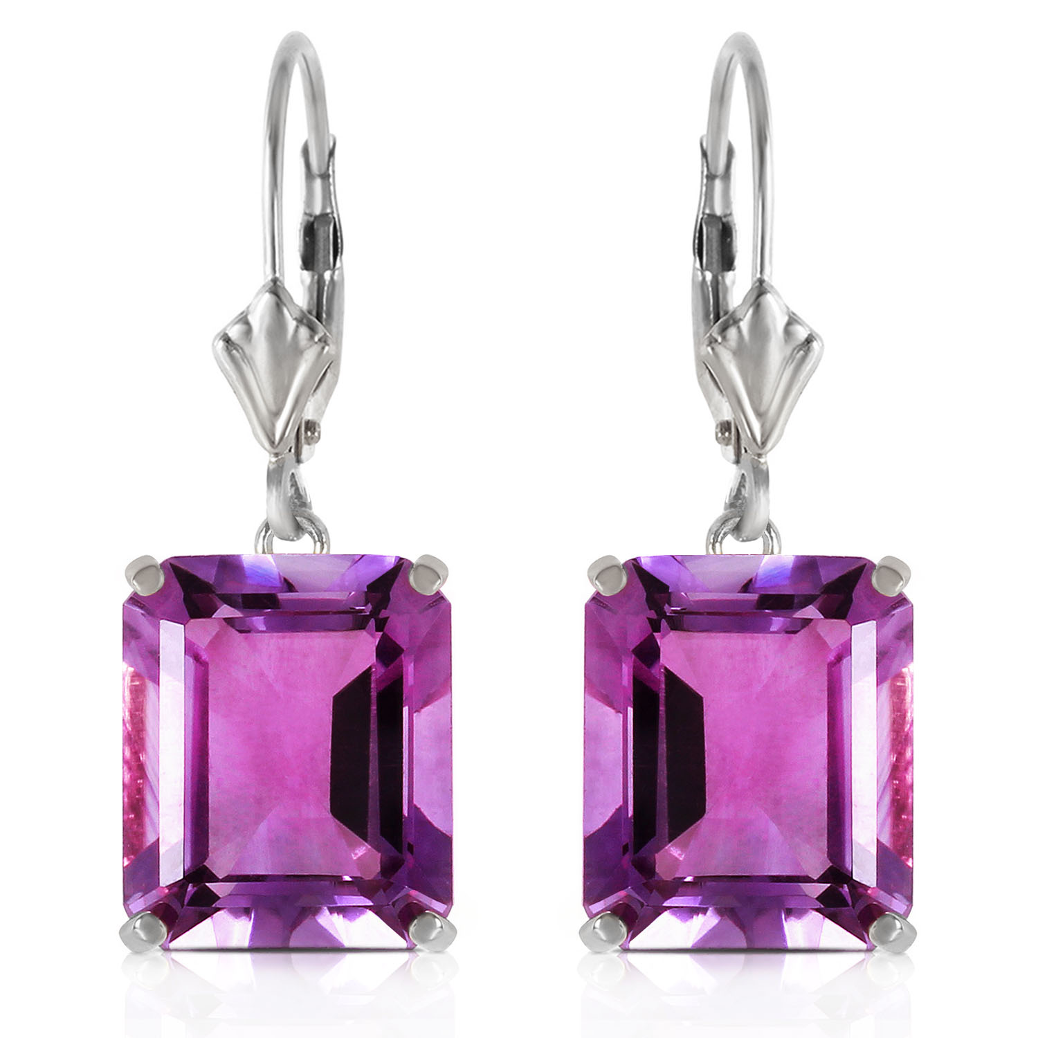 13 CTW 14K Solid White Gold Leverback Earrings Amethyst